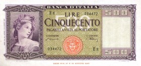 CARTAMONETA - BANCA d'ITALIA - Repubblica Italiana (monetazione in lire) (1946-2001) - 500 Lire - Italia 20/03/1947 Alfa 544; Lireuro 39A Einaudi/Urbi...