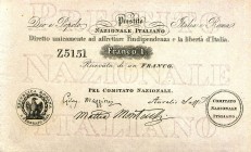 CARTAMONETA - RISORGIMENTALI - Prestito Nazionale Italiano (Mazziniano) - Franco 1852 Gav. 7 R
qFDS
