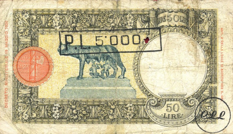 CARTAMONETA - BUONI PARTIGIANI - Liguria - 50 Lire Lupa - soprastampa 09/06/1944...