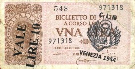 CARTAMONETA - BUONI PARTIGIANI - Veneto e Alto Adige - Lira 1944 R CLN VENEZIA Sovrastampa VALE 10 LIRE
qBB