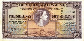 CARTAMONETA ESTERA - BERMUDA - Elisabetta II (1952) - 5 Scellini 01/05/1957 Stirata
BB