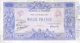 CARTAMONETA ESTERA - FRANCIA - Terza Repubblica (1870-1940) - 1.000 Franchi 18/11/1924 Piccoli restauri
qBB