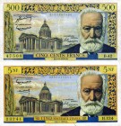 CARTAMONETA ESTERA - FRANCIA - Quarta Repubblica (1947-1958) - 500 Franchi 02/09/1954 Piccoli restauri, assieme a 5 franchi 1965 - Lotto di 2 bigliett...
