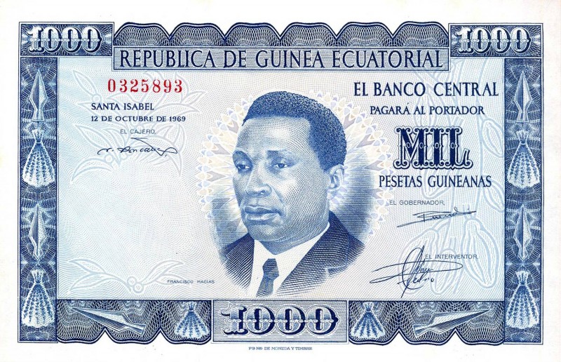 CARTAMONETA ESTERA - GUINEA EQUATORIALE - Repubblica - 1.000 Pesetas 12/10/1969 ...