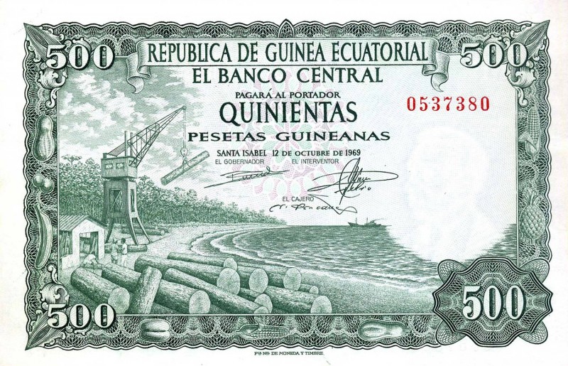 CARTAMONETA ESTERA - GUINEA EQUATORIALE - Repubblica - 500 Pesetas 12/10/1969
F...