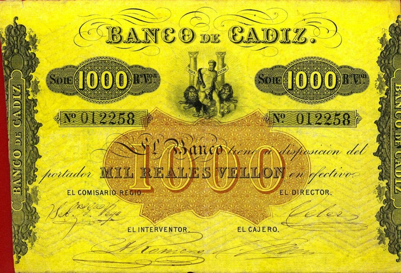 CARTAMONETA ESTERA - SPAGNA - 1.000 Pesetas 1863 Cadice
BB+