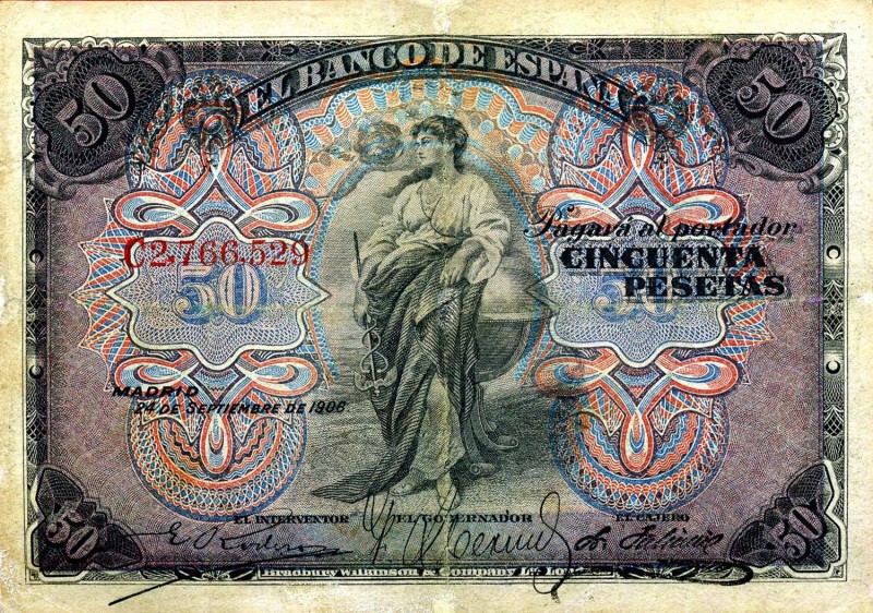 CARTAMONETA ESTERA - SPAGNA - Alfonso XIII (1886-1931) - 50 Pesetas 24/09/1906 R...