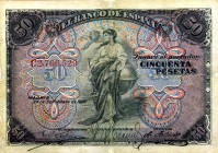 CARTAMONETA ESTERA - SPAGNA - Alfonso XIII (1886-1931) - 50 Pesetas 24/09/1906 Restauri
meglio di MB