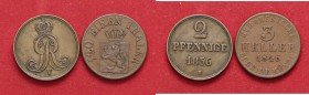 LOTTI - Estere GERMANIA - 2 pfennig 1856 e 3 heller 1846 Lotto di 2 monete
med. BB