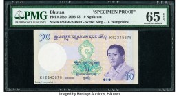 Bhutan Royal Monetary Authority 10 Ngultrum 2006 Pick 29sp Specimen Proof PMG Gem Uncirculated 65 EPQ. Delicate color schemes are easily appreciated o...