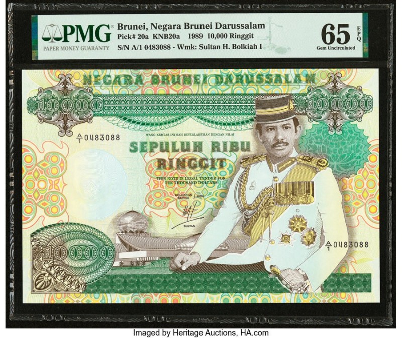 Brunei Negara Brunei Darussalam 10,000 Ringgit 1989 Pick 20a KNB20a PMG Gem Unci...