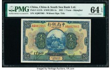 China China & South Sea Bank, Limited, Shanghai 1 Yuan 10.1.1921 Pick A121b S/M#C295-1a PMG Choice Uncirculated 64 EPQ. The China & South Sea Bank was...