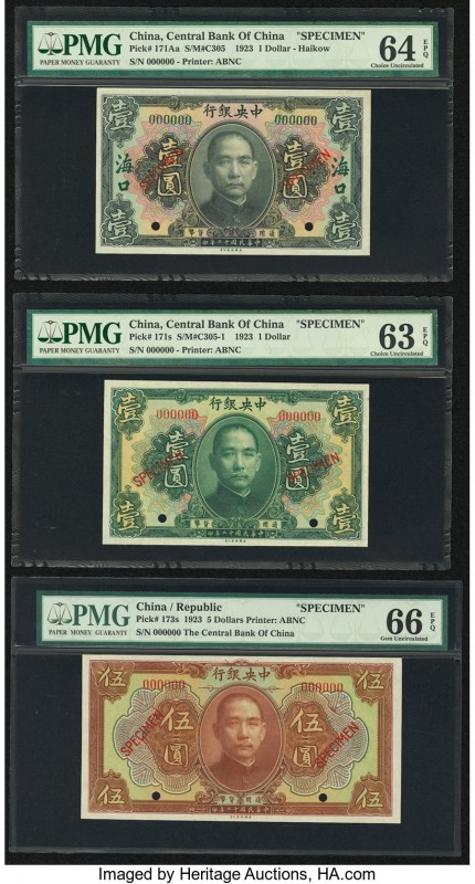 China Central Bank of China 1; 1; 5 Dollar 1923 Pick 171Aas; 171s; 173s Three Sp...