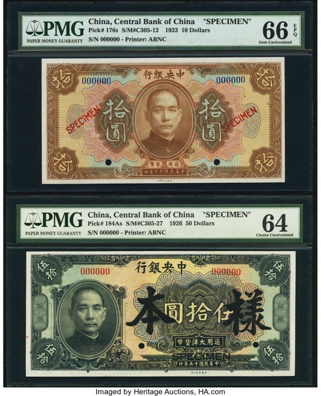 China Central Bank of China Specimen Pair. 10 Dollars 1923 Pick 176s S/M#C305-12...