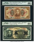 China Central Bank of China Specimen Pair. 10 Dollars 1923 Pick 176s S/M#C305-12 PMG Gem Uncirculated 66 EPQ; 50 Dollars 1926 Pick 184As S/M#C305-27 P...