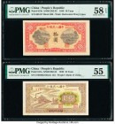 China People's Bank of China 10 Yuan 1949 Pick 815b; 817a Two Examples PMG Choice About Unc 58 EPQ; About Uncirculated 55. Two intriguing vignettes of...