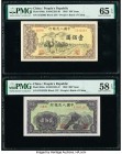 China People's Bank of China 100; 200 Yuan 1949 Pick 836a; 838a Two Examples PMG Gem Uncirculated 65 EPQ; Choice About Unc 58 EPQ. Impressive vignette...