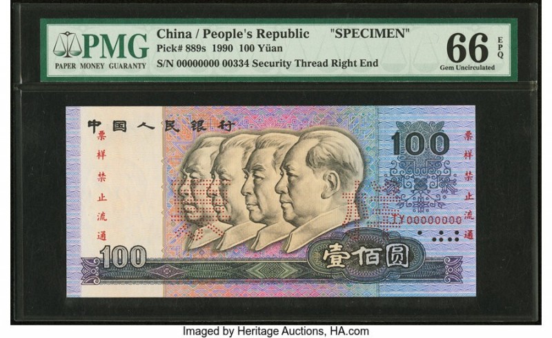 China People's Bank of China 100 Yuan 1990 Pick 889s Specimen PMG Gem Uncirculat...