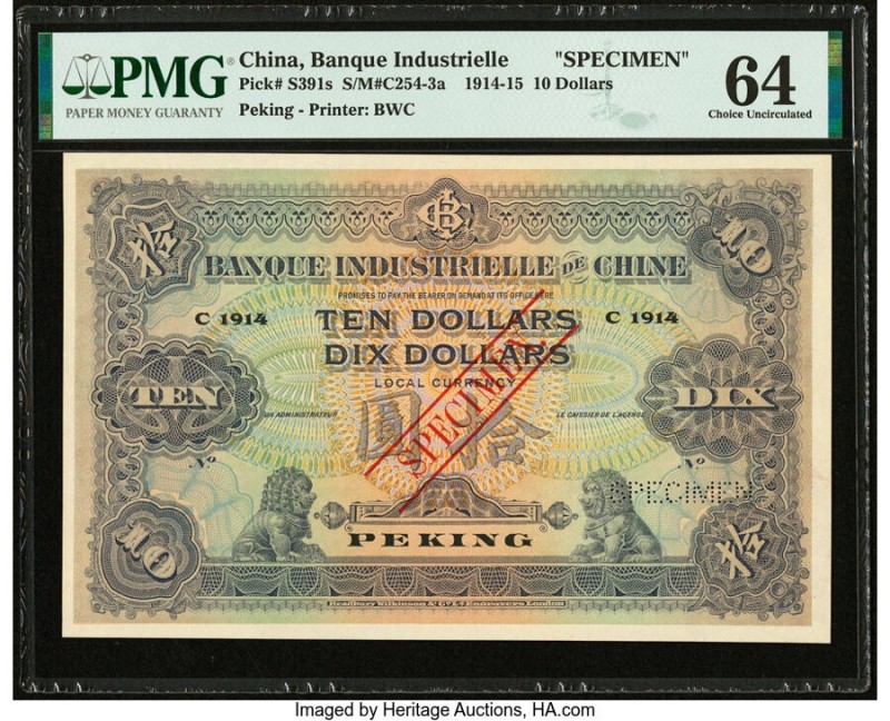 China Banque Industrielle de Chine, Peking 10 Dollars 1914 Pick S391s S/M#C254-3...