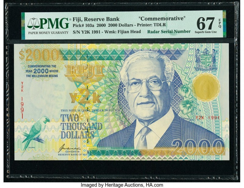 Fiji Reserve Bank of Fiji 2000 Dollars 2000 Pick 103a Commemorative PMG Superb G...