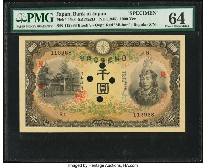 Japan Bank of Japan 1000 Yen ND (1945) Pick 45s3 Specimen PMG Choice Uncirculate...