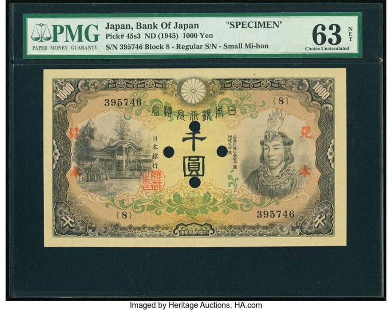 Japan Bank of Japan 1000 Yen ND (1945) Pick 45s3 Specimen PMG Choice Uncirculate...