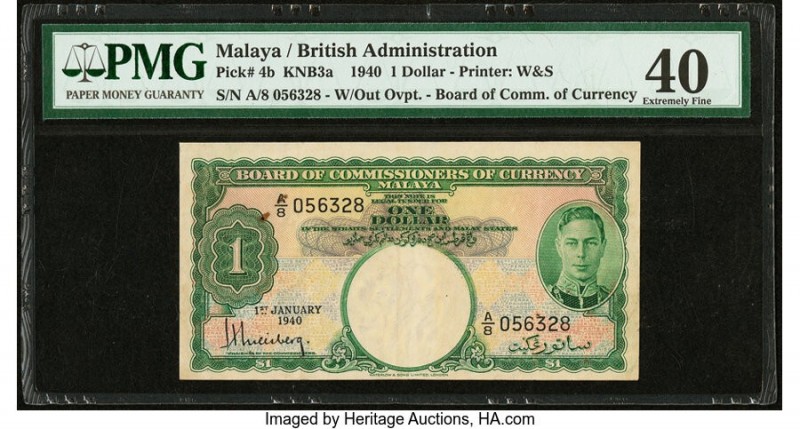 Malaya Board of Commissioners of Currency 1 Dollar 1.1.1940 Pick 4b KNB3a PMG Ex...