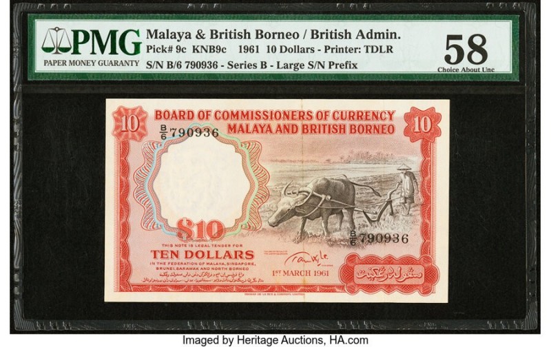 Malaya and British Borneo Board of Commissioners of Currency 10 Dollars 1.3.1961...