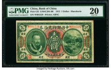 China Bank of China, Manchuria 1 Dollar 1.6.1912 Pick 25l S/M#C294-30l PMG Very Fine 20. The portrait of Emperor Huang Di is seen on this Manchuria lo...