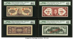 China Central Bank of China 1000; 10,000 Yuan 1945; 1947 Pick 290s; 319s Two Sets of Uniface Front and Back Specimen PMG Choice Uncirculated 64 Net (2...