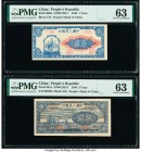 China People's Bank of China 1; 5 Yuan 1948 Pick 800a; 801a Two Examples PMG Choice Uncirculated 63 (2). Intricately designed borders encase the pleas...
