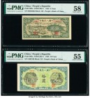 China People's Bank of China 5; 10 Yuan 1948 Pick 802a; 803a Two Examples PMG Choice About Unc 58; About Uncirculated 55. A charming pastoral scene in...