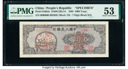 China People's Bank of China 1000 Yuan 1948 Pick 810b2 S/M#C282-14 Specimen PMG About Uncirculated 53. A lovely Specimen variety, this note displays r...