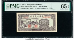 China People's Bank of China 1 Yuan 1949 Pick 812a S/M#C282-20 PMG Gem Uncirculated 65 EPQ. The first of two examples in this outstanding grade with t...