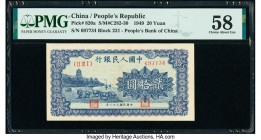 China People's Bank of China 20 Yuan 1949 Pick 820a S/M#C282-30 PMG Choice About Unc 58. Bright blue inks displayed on this issue add attraction to th...
