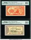 China People's Bank of China 100 Yuan (2) 1949 Pick 831b; 836a Two Examples PMG Gem Uncirculated 65 EPQ; About Uncirculated 55 EPQ. Two pleasing 100 Y...