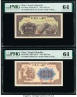 China People's Bank of China 200 Yuan 1949 Pick 838a; 840a Two Examples PMG Choice Uncirculated 64 (2). Two pleasing 200 Yuan are offered in this lot,...