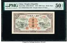 China People's Bank of China 1000 Yuan 1949 Pick 850a S/M#C282-62 PMG About Uncirculated 50 EPQ. Impressive vignettes of manufacturing, farming, and s...