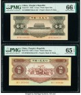 China People's Bank of China 1; 5 Yuan 1956 Pick 871; 872 Two Examples PMG Gem Uncirculated 66 EPQ; Gem Uncirculated 65 EPQ. Although dated in 1953, t...