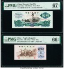 China People's Bank of China 2 Yuan; 1 Jiao 1960; 1962 Pick 875a2; 877a Two Examples PMG Superb Gem Unc 67 EPQ; Gem Uncirculated 66 EPQ. Two high grad...
