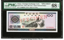 China Bank of China, Foreign Exchange Certificate 100 Yuan 1979 Pick FX7s Specimen PMG Superb Gem Unc 68 EPQ. Outstanding original paper is seen on th...