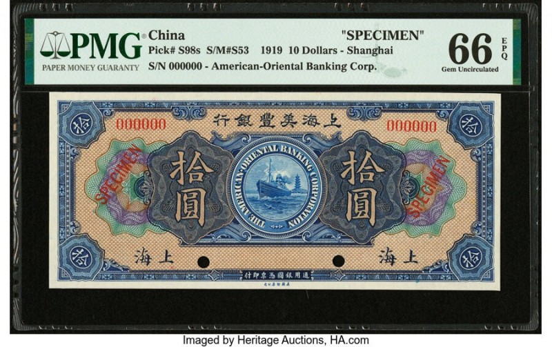 China American-Oriental Banking Corporation, Shanghai 10 Dollars 16.9.1919 Pick ...