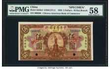 China Chinese American Bank of Commerce 5 Dollars 15.7.1920 Pick S236s4 S/M#C271-3 Specimen PMG Choice About Unc 58. This scarce and widely sought aft...