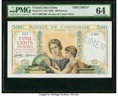 French Indochina Banque de l'Indo-Chine 500 Piastres ND (1939) Pick 57s Specimen PMG Choice Uncirculated 64. This stunning design is especially pleasi...