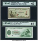 American Bank Note Company Engraved French Indochina Banque de L'Indochine Specimen Pair. 1 Piastre ND (1945) Pick 76s Specimen PMG Choice Uncirculate...