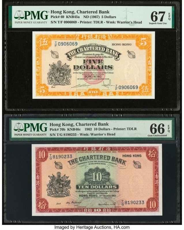 Hong Kong Chartered Bank 5; 10 Dollars ND (1967); 3.3.1962 Pick 69; 70b PMG Supe...