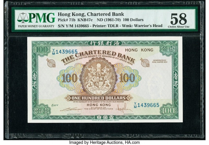 Hong Kong Chartered Bank 100 Dollars ND (1961-70) Pick 71b KNB47c PMG Choice Abo...