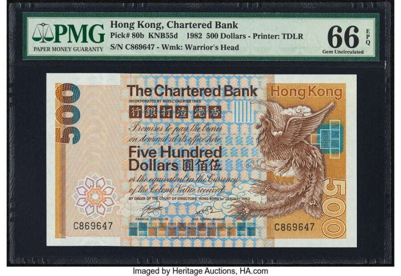 Hong Kong Chartered Bank 500 Dollars 1.1.1982 Pick 80b KNB55d PMG Gem Uncirculat...