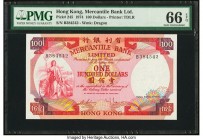 Hong Kong Mercantile Bank Limited 100 Dollars 4.11.1974 Pick 245 KNB21a PMG Gem Uncirculated 66 EPQ. A popular and very pretty type, examples are quit...