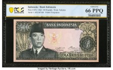 Indonesia Bank Indonesia 500 Rupiah 1960 (ND 1964) Pick 87b PCGS Gem UNC 66PPQ. A pleasing and rare high denomination type is offered here, which is s...